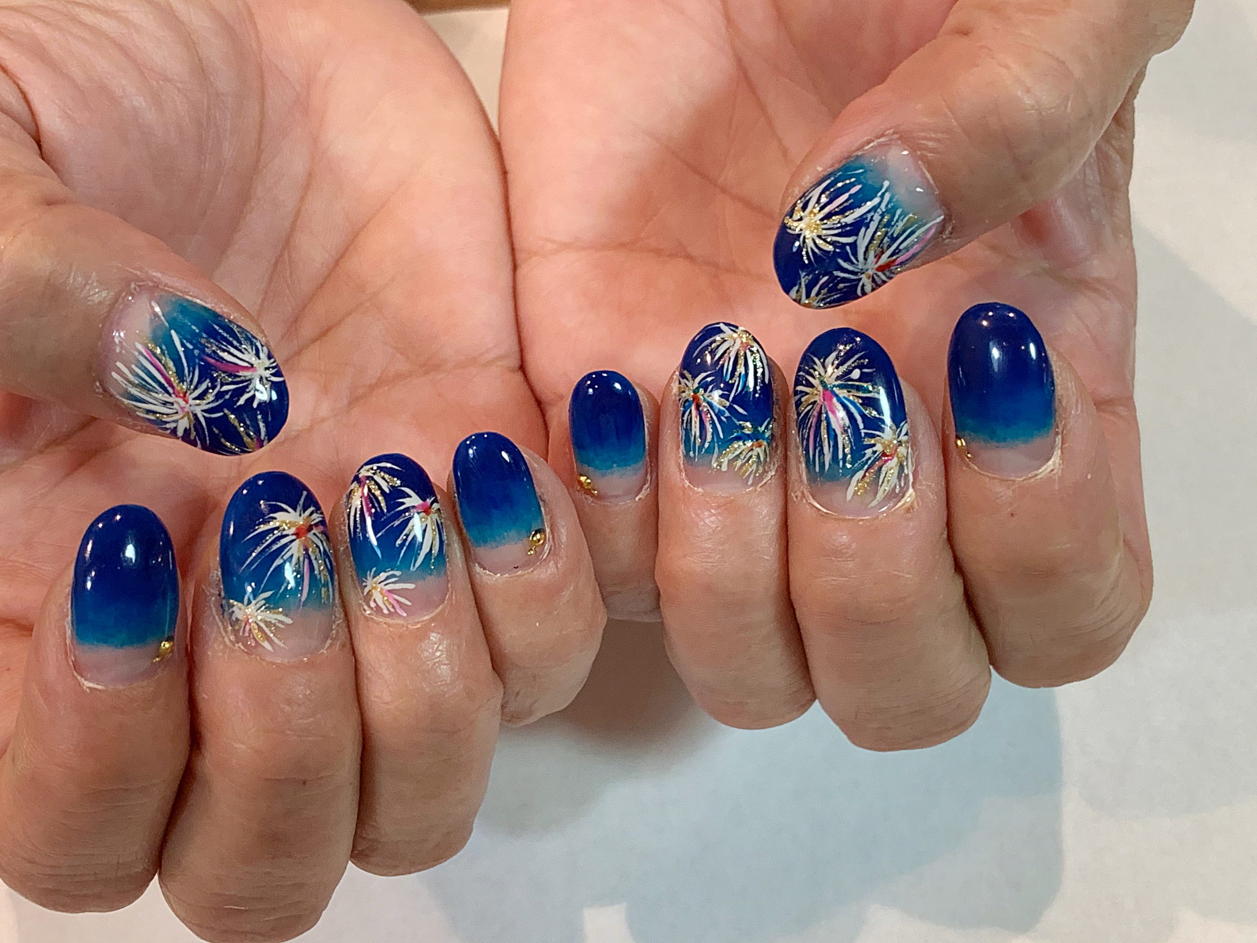 花火ネイル ネイビーグラデ 夏ネイル 浴衣ネイル 門真市のネイルサロン Kiko Nail