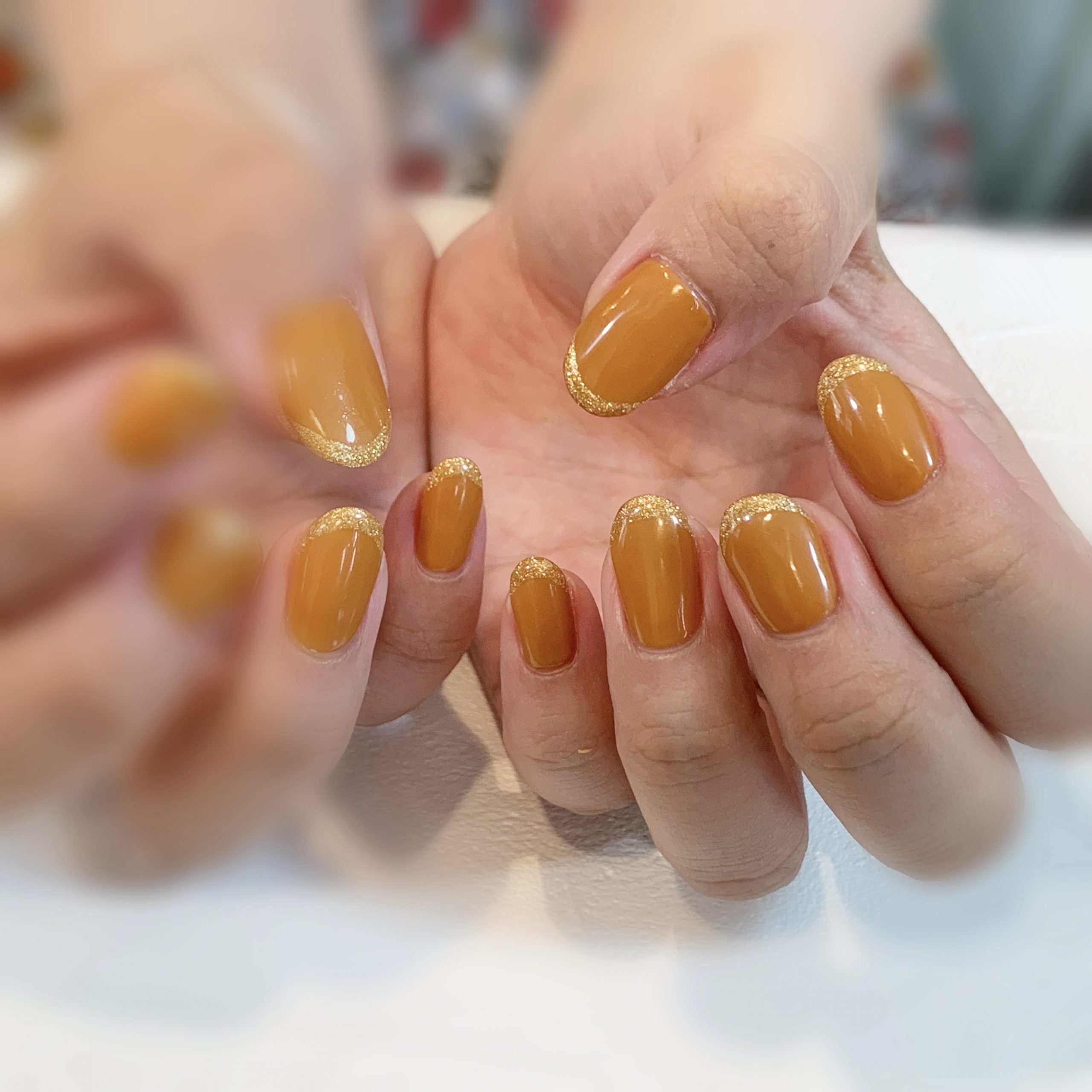 スキニーフレンチ ゴールドラメ キャメル 門真市のネイルサロン Kiko Nail