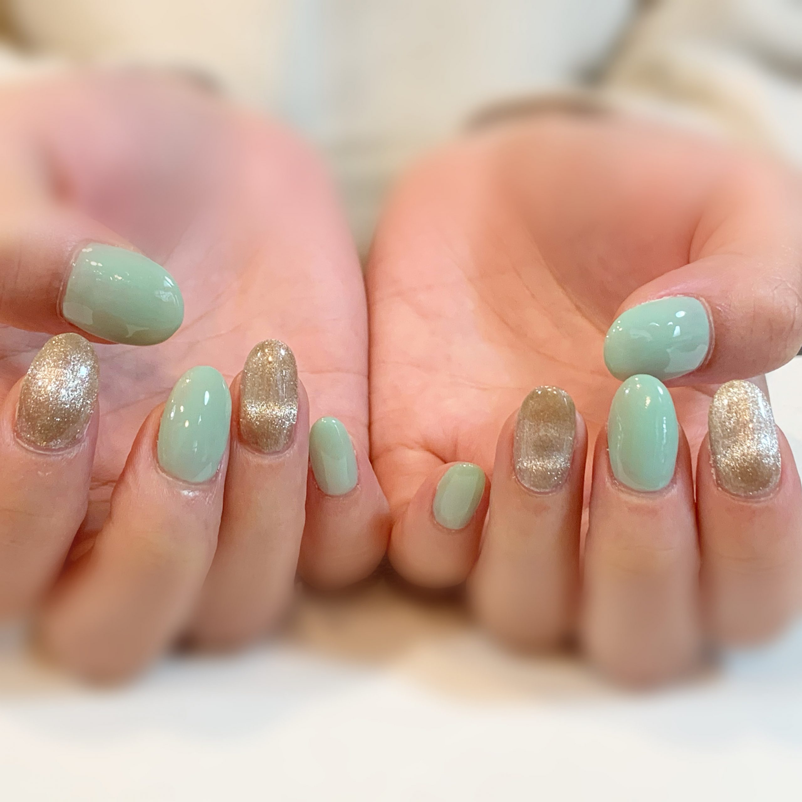 ミントグリーン ワンカラー シアー マグネット 門真市のネイルサロン Kiko Nail