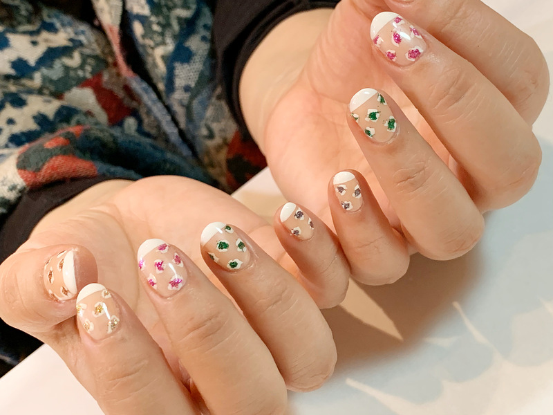 グリッター レオパード カラフル ストレートフレンチネイル 門真市のネイルサロン Kiko Nail